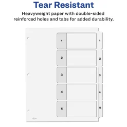 Avery Ready Index Table of Contents Paper Dividers, 1-5 Tabs, White, 6 Sets/Pack (11821)