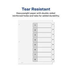 Avery Ready Index Table of Contents Paper Dividers, 1-8 Tabs, White, 6 Sets/Pack (11822)