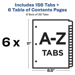 Avery Ready Index Table of Contents Pre-Printed Paper Divider, A-Z Tabs , Multicolor, 6 Sets (11832)