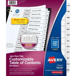 Avery Ready Index Table of Contents Pre-Printed Monthly Paper Divider, Jan-Dec, Multicolor, 6 Sets (11830)