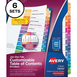 Avery Ready Index Table of Contents Pre-Printed Monthly Paper Divider, Jan-Dec, Multicolor, 6 Sets (11830)