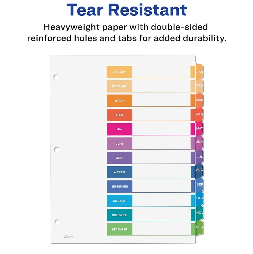 Avery Ready Index Table of Contents Pre-Printed Monthly Paper Divider, Jan-Dec, Multicolor, 6 Sets (11830)