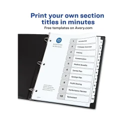 Avery Ready Index Table of Contents Paper Dividers, 1-10 Tabs, White, 6 Sets/Pack (11823)