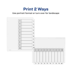 Avery Ready Index Table of Contents Paper Dividers, 1-10 Tabs, White, 6 Sets/Pack (11823)