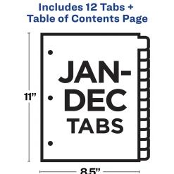 Avery Ready Index Table of Contents Pre-Printed Monthly Paper Divider, Jan - Dec Tabs, Multicolor, 1 Set (11127)