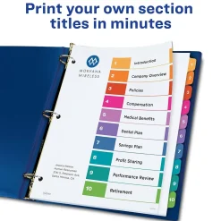 Avery Ready Index Table of Contents Paper Dividers, 1-10 Tabs, Multicolor, 6 Sets/Pack (11188)