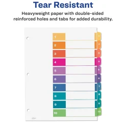 Avery Ready Index Table of Contents Paper Dividers, 1-10 Tabs, Multicolor, 6 Sets/Pack (11188)