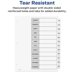 Avery Ready Index Table of Contents Paper Dividers, Jan-Dec Tabs, White (11126)