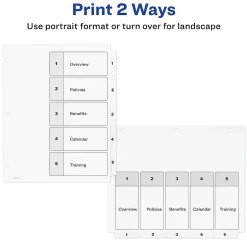 Avery Ready Index Table of Contents Paper Dividers, 1-5 Tabs, White (11130)
