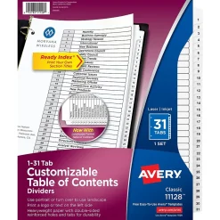 Avery Ready Index Table of Contents Pre-Printed Numeric Paper Divider, 31 Tabs, White, 1 Set (11128/RI21331C)