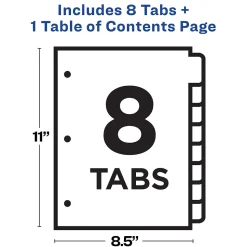 Avery Ready Index Table of Contents Plastic Dividers, 1-8 Tabs, Multicolor (11817)