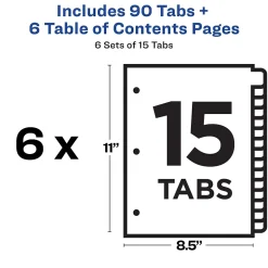 Avery Ready Index Table of Contents Paper Dividers, 1-15 Tabs, Multicolor, 6 Sets/Pack (11197)