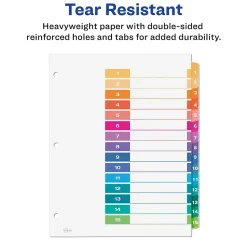 Avery Ready Index Table of Contents Paper Dividers, 1-15 Tabs, Multicolor, 6 Sets/Pack (11197)