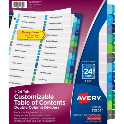 Avery Ready Index Table of Contents Double Column Paper Dividers, 1-24 Tabs, Multicolor (11321)