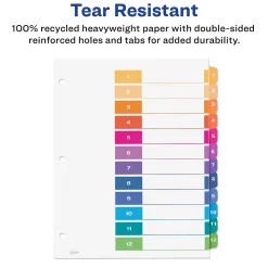 Avery Ready Index Table of Contents EcoFriendly Paper Dividers, 1-12 Tabs, Multicolor, 3 Sets/Pack (11083)