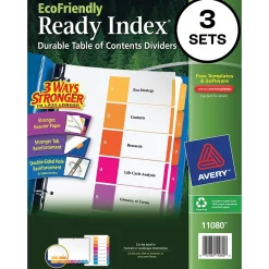 Avery Ready Index Table of Contents EcoFriendly Paper Dividers, 1-5 Tabs, Multicolor, 3 Sets/Pack (11080)