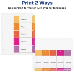 Avery Ready Index Table of Contents EcoFriendly Paper Dividers, 1-5 Tabs, Multicolor, 3 Sets/Pack (11080)