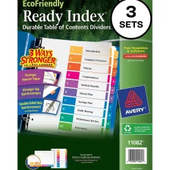 Avery Ready Index Table of Contents EcoFriendly Paper Dividers, 1-10 Tabs, Multicolor, 3 Sets/Pack (11082)