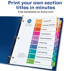 Avery Ready Index Table of Contents EcoFriendly Paper Dividers, 1-10 Tabs, Multicolor, 3 Sets/Pack (11082)