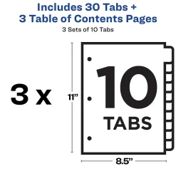 Avery Ready Index Table of Contents EcoFriendly Paper Dividers, 1-10 Tabs, Multicolor, 3 Sets/Pack (11082)