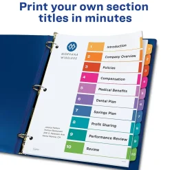 Avery Ready Index Table of Contents Paper Dividers, 1-10 Tabs, Multicolor, 24 Sets/Box (11169)