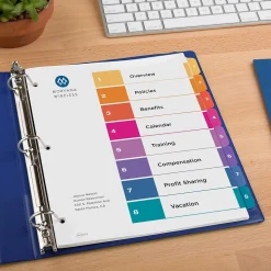 Avery Ready Index Table of Contents Paper Dividers, 1-8 Tabs, Multicolor, 24 Sets/Box (11168)