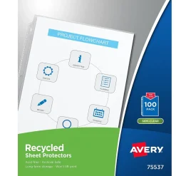 Avery Recycled Economy Weight Sheet Protectors, 8-1/2" x 11", Semi-Clear, 100/Box (75537)