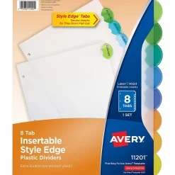 Avery Style Edge Insertable Plastic Dividers, 8 Tab, Multicolor (11201)