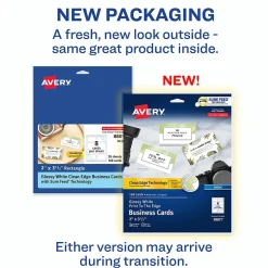 Avery Sure Feed Business Cards, 2" x 3.5", Glossy White, 8 Cards/Sheet, 20 Sheets/Pack, 160 Cards/Pack (8801)
