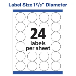 Avery Sure Feed Laser Round Labels, 1-2/3