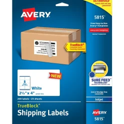 Avery TrueBlock Inkjet Shipping Labels, 2-1/2" x 4", White, 200 Labels/Pack (5815)