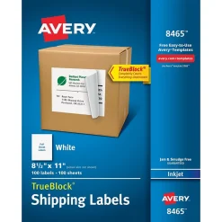 Avery TrueBlock Inkjet Shipping Labels, 8-1/2" x 11", White, 100 Labels/Box (8465)