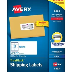 Avery TrueBlock Inkjet Shipping Labels, 2" x 4", White, 500 Labels/Box (8363)