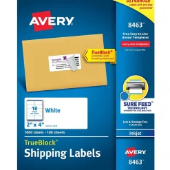 Avery TrueBlock Inkjet Shipping Labels, 2" x 4", White, 1,000 Labels/Box (8463)