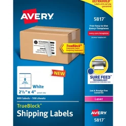 Avery TrueBlock Laser Shipping Labels, 2-1/2" x 4", White, 800 Labels/Box (5817)