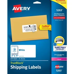 Avery TrueBlock Laser Shipping Labels, 2" x 4", White, 250 Labels/Pack (5263)