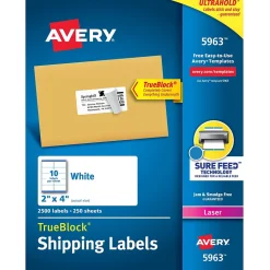 Avery TrueBlock Laser Shipping Labels, 2" x 4", White, 2,500 Labels/Box (5963)