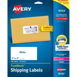 Avery TrueBlock Shipping Labels, 2" x 4", White, 100 Labels/Pack (18163)