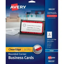Avery Two-Side Rounded Corners Printable Clean Edge™ Business Cards, Inkjet, Matte White, 2" x 3 1/2", 160/Pk