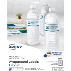 Avery Waterproof Laser/ Inkjet Wraparound Labels, 1.25" x 9.75", White, 40 Labels/Pack (22845)