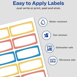 Avery Water-Resistant Laser/Inkjet ID Labels on 4" x 6" Sheets, 3/4" x 1-3/4", Assorted Border Colors, 60 Labels/Pack (41442)