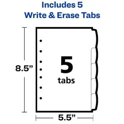 Avery Write & Erase Plastic Mini Dividers, 5 Tabs, Multicolor (16180)