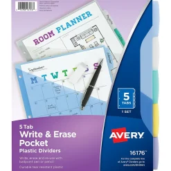 Avery Write & Erase Pocket Plastic Dividers, 5 Tabs, Multicolor (16176)