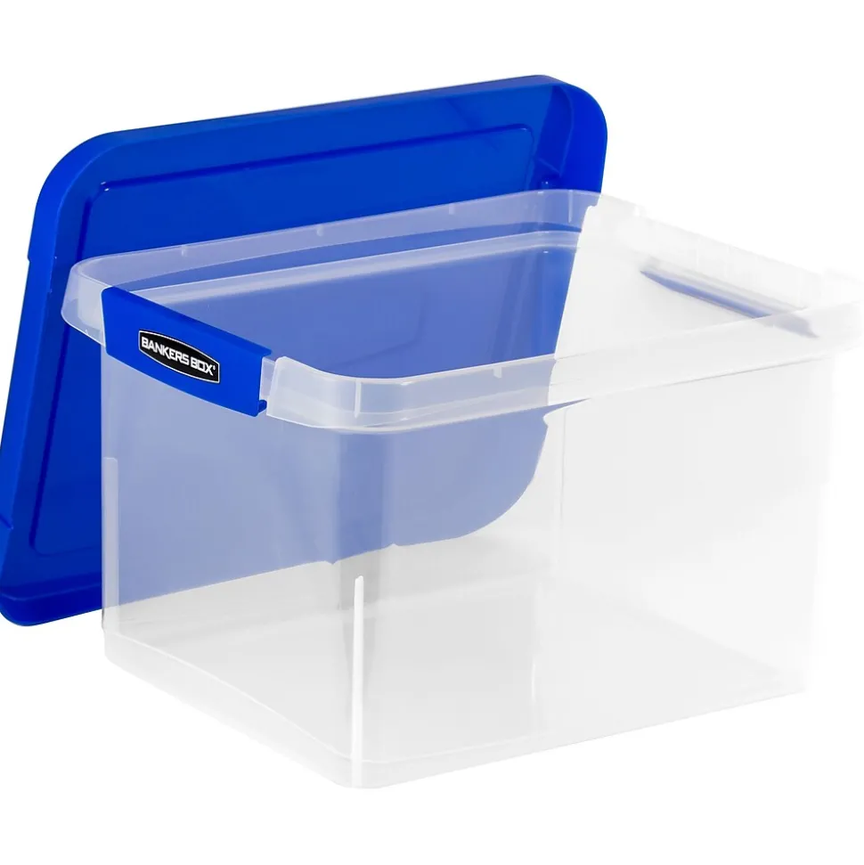 Bankers Box Heavy Duty Locking File Totes, Letter/Legal Size, Blue/Clear (0086201)