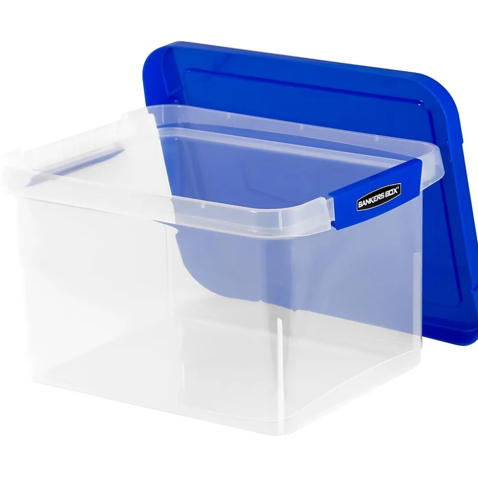 Bankers Box Heavy Duty Locking File Totes, Letter/Legal Size, Blue/Clear (0086201)