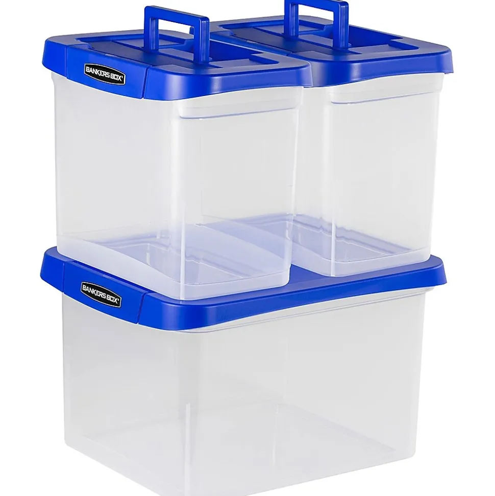 Bankers Box Heavy Duty Locking File Totes, Letter/Legal Size, Blue/Clear (0086201)