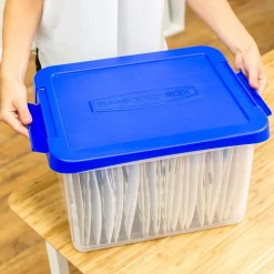 Bankers Box Heavy Duty Locking File Totes, Letter/Legal Size, Blue/Clear (0086201)