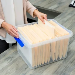 Bankers Box Heavy Duty Locking File Totes, Letter/Legal Size, Blue/Clear (0086201)