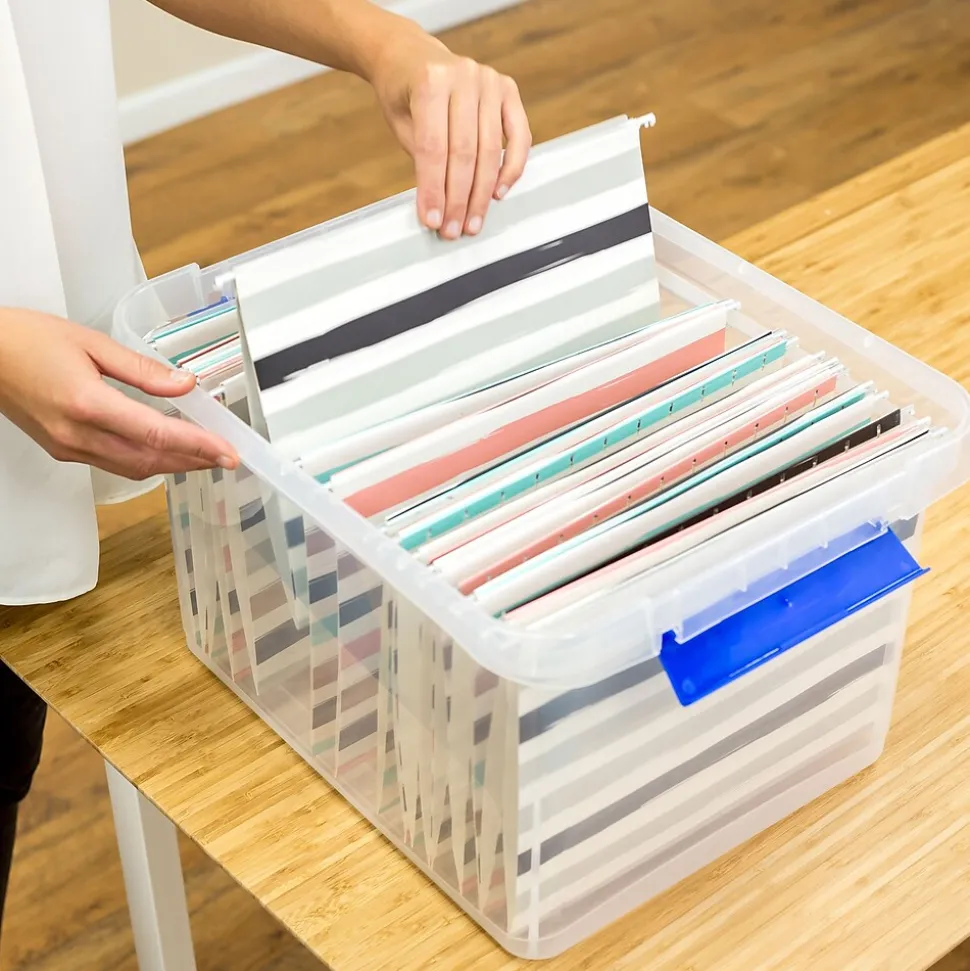 Bankers Box Heavy Duty Locking File Totes, Letter/Legal Size, Blue/Clear (0086201)