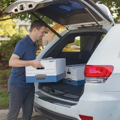 Bankers Box Heavy-Duty Corrugated File Storage Boxes, String & Button, Legal Size, White/Blue, 12/Carton (00012)